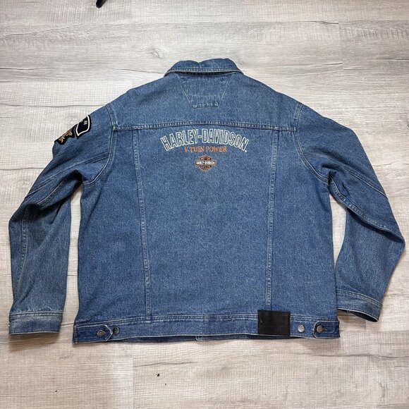 VTG Harley Davidson Denim Button Up Trucker Jacket Mens XL Blue V Twin Power - Picture 11 of 13